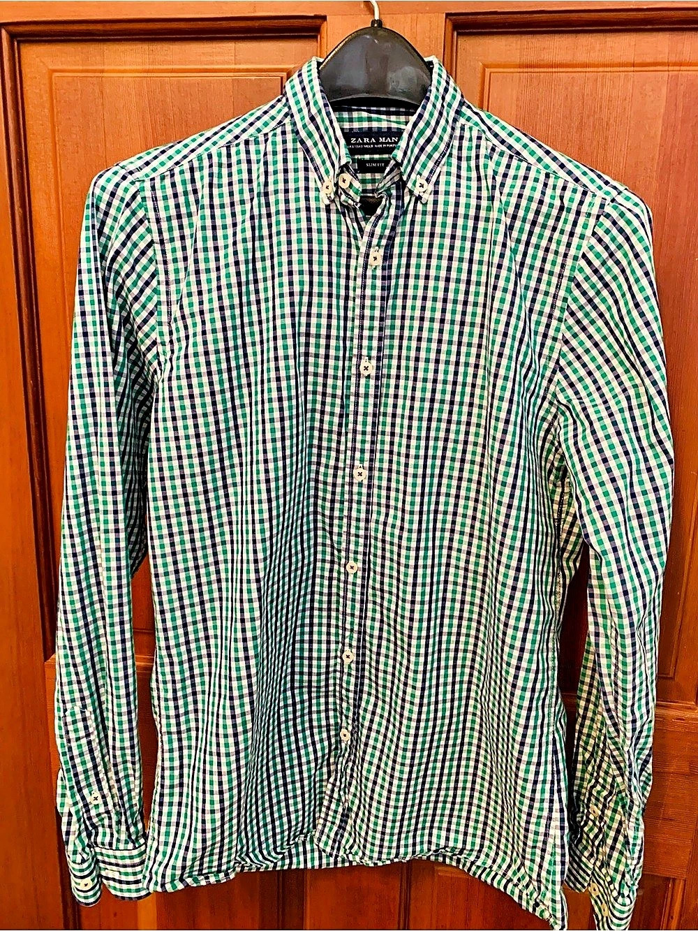 NWOT Zara Men's Small Slim Fit Gingham Plaid Button Down Shirt , 100% Cotton